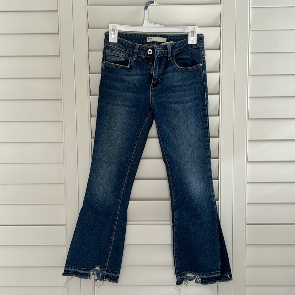 Zara Denim mid rise flared cropped jeans - navy blue